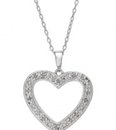 Open your heart to the idea of something new. This sterling silver necklace is centered by a pendant replete with round-cut diamonds (1/10 ct. t.w.). Approximate length: 18 inches. Approximate drop: 1 inch.