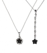 Convertible chic. This 14k white gold necklace from Diversa by EFFY Collection offers added appeal with a pendant made of black (1/10 ct. t.w.) and white diamond accents that can be worn two ways for a stylish twist. Approximate length: 18 inches. Approximate drop length: 1-3/4 inches or 1/2 inch. Approximate drop width: 1/3 inch.