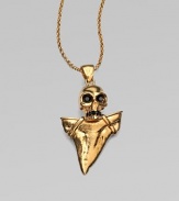 This goldtone design features a Swarovski crystal accented skull and shark tooth-inspired pendant on a link chain. Goldtone brassSwarovski crystalsLength, about 18Pendant size, about 2Lobster clasp closureMade in Italy