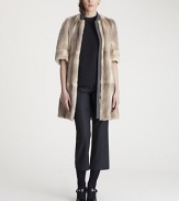 Short, cuffed sleeves and a soft wool collar lend a modern look to this plush fur style.Wool stand collarZip frontElbow-length sleevesSide slash pocketsFully lined96% Ferret-Badger fur/3% wool/1% cashmereDry cleanMade in Italy of imported fabricFur origin: ChinaModel shown is 5'11 (180cm) wearing US size 4. 