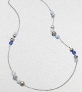 From the Elements Collection. A delicate, sterling silver chain link with smooth blue chalcedony, aquamarine, moon quartz and and multi-textural sterling silver beads in a clustered station design. Blue chalcedony, aquamarine, moon quartz Sterling silverLength, about 40Lobster clasp closureImported 