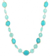 A stylish splash. Bezel-set chalcedony (62-1/10 ct. t.w.) and turquoise (50-3/8 ct. t.w.) stones adorn this vibrant 18k gold over sterling silver necklace. Approximate length: 16 inches.