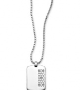 Preppy and polished. This stylish men's dog tag pendant features a diamond-accented pattern in stainless steel. Approximate length: 22 inches. Approximate drop length: 39 mm. Approximate drop width: 27 mm.