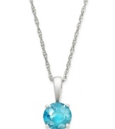 Brighten your look (and your day!) with sparkle in eye-catching hues. This pretty pendant features a round-cut blue topaz (1/2 ct. t.w.) set in 14k white gold. Approximate length: 18 inches. Approximate drop: 3/8 inch.