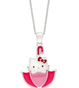 Make a splash with this sterling silver Princess Kitty umbrella pendant from Hello Kitty. Swatches of pink and red provide a whimsical touch. Approximate length: 18 inches. Approximate drop: 1-1/4 inches.