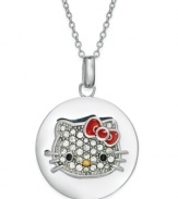 Join Hello Kitty's inner circle. This sterling silver necklace and disc pendant is adorned with pave crystals for a look that's both whimsical and stylish. Approximate length: 18 inches. Approximate drop: 3/4 inch.