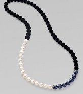 From the Night Blue Collection. This high contrast piece features a strand of flocked velvet beads accented with white and black pearlized glass beads. Length, about 34½ Slip-on style Imported 