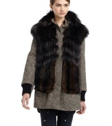 THE LOOKPlush rex rabbit fur at removable collar