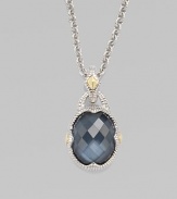 From the Contempo Collection. Faceted blue quartz and hematite doublet oval pendant hangs from a sterling silver link chain. Blue quartz Hematite 18K yellow gold Sterling silver Length, about 17 Lobster clasp closure Imported 