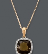 Add instant luster and shine. Le Vian's poignant pendant combines a unique mix of color with a cushion-cut smokey quartz (2-9/10 ct. t.w.), sparkling round-cut diamonds (1/8 ct. t.w.) and a 14k rose gold setting. Approximate length: 18 inches. Approximate drop: 5/8 inch.