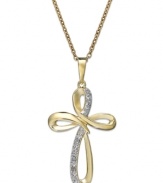 Crossover appeal. This necklace is crafted in 18k gold over sterling silver with a pendant that's truly radiant with round-cut diamonds (1/10 ct. t.w.). Approximate length: 18 inches. Approximate drop: 1-1/4 inches. Approximate width, pendant: 5/8 inch.