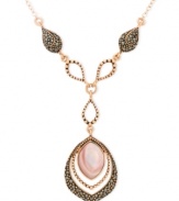 Elegance takes shape. Genevieve & Grace puts forth a pink shell teardrop and glittering marcasite accents on this stunning y-shaped pendant. Crafted in 18k rose gold over sterling silver. Approximate length: 16 inches. Approximate drop: 2 inches.