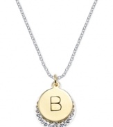 Letter perfection. This sterling silver necklace holds a pendant set in 14k gold and sterling silver plated topped with a B and adorned with crystal for a stunning statement. Approximate length: 18 inches. Approximate drop: 7/8 inch. Approximate drop width: 5/8 inch.