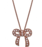 Wrap up your look. B. Brilliant's sparkling bow pendant dazzles with round-cut cubic zirconias (1/4 ct. t.w.) in rose gold over sterling silver. Approximate length: 18 inches + 3-inch extender. Approximate drop length: 1/2 inch. Approximate drop width: 5/8 inch.