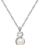 Get into the loop. This pendant, crafted from 10k white gold, dazzles with a cultured freshwater pearl (6-1/2 mm) and diamond accents for a stunning touch. Approximate length: 18 inches. Approximate drop: 3/4 inch.Get