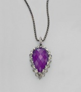 A substantial faceted teardrop of vivid purple sugalite is framed in a zigzag setting and hangs from a darkened chain. Purple sugalite Sterling silver Chain length, about 30 Pendant length, about 1½ Lobster clasp Imported