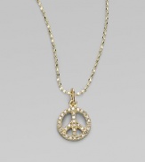 Peace radiates when outlined in diamonds set in 14k gold, suspended on a gold oval ball chain. Diamonds, 0.09 tcw 14k yellow gold Chain length, about 16 Pendant length, about ¼ Lobster clasp Imported