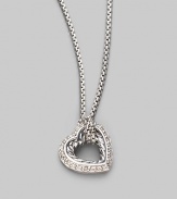 From the Cable Heart Collection. A petite heart of cabled sterling silver, outlined in pavé diamonds on a silver box chain. Diamonds, 0.19 tcw Sterling silver Chain length, about 16 Pendant length, about ½ Lobster clasp Made in USA