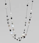 From the Bijoux Collection. A mix of pretty onyx, hematite, grey moonstone and cultured freshwater pearl beads on a sterling silver chain. Onyx and cultured freshwater pearlsGray moonstones and hematiteSterling silverLength, about 40Slip-on style; can be worn doubledImported 