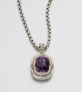 From the Labyrinth Collection. A stunning, faceted amethyst stone surrounded by sparkling diamonds set in sleek sterling silver on an iconic cable bale. AmethystDiamonds, .19 tcwSterling silverSize, about .55Fixed baleImported Please note: Chain sold separately. 