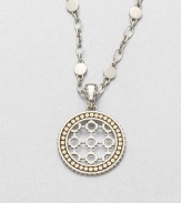 From the Dot Collection. This nature-inspired style from a socially and environmentally responsible brand features a delicate, sterling silver cutout center accented with a dotted 18k gold border on a dot link chain. Sterling silver18k goldLength, about 18Pendant size, about 1.5Lobster clasp closureImported