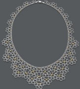 Frilly in floral. A pretty lace design adorns this intricate collar necklace. Crafted in sterling silver with 14k gold over sterling silver accents. Approximate length: 17 inches.