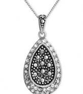 Genevieve & Grace knows glam. This shimmering teardrop pendant combines round-cut crystals and marcasite in a sterling silver setting. Approximate length: 18 inches. Approximate drop: 1 inch.