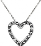 Romantic accent. You'll simply adore Genevieve & Grace's pretty open-cut heart pendant with its glittering marcasite surface. Set in sterling silver. Approximate length: 18 inches. Approximate drop: 1 inch.