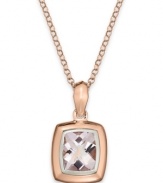 Blushing beauty. This pretty pendant features a cushion shape that highlights a pink amethyst (4-3/4 ct. t.w.) with a 14k rose gold bezel setting and matching chain. Approximate length: 18 inches. Approximate drop: 1/2 inch.