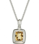 A touch of sunshine. This pretty pendant features a chic cushion shape that highlights a citrine stone (5 ct. t.w.) bezel set in sterling silver with a matching chain. Approximate length: 18 inches. Approximate drop: 1/2 inch.