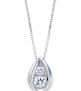 A drop of sparkle adds just the right touch. This exquisite teardrop-shaped pendant features two round-cut diamonds stations (1/4 ct. t.w.) in 14k white gold. Approximate length: 18 inches. Approximate drop: 1/2 inch.