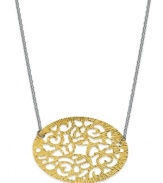 Delicate swirls make for a romantic accent. Giani Bernini's beautiful oval-shaped pendant features a filigree pattern in 24k gold over sterling silver. Strung from a sterling silver chain for a trendy, two-tone look. Approximate length: 18 inches. Approximate drop length: 3/4 inch. Approximate drop width: 1 inch.