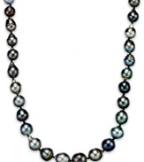 Opulent and ornate with heirloom appeal. This beautiful black cultured Tahitian pearl (8-10 mm) necklace features a baroque design and sterling silver clasp. Approximate length: 24 inches.