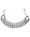 Beauty comes in rows in this collar necklace from Kenneth Cole New York. Crafted from hematite-tone mixed metal, the necklace features opal- and silver-tone beads to stunning effect. Approximate length: 15 inches. Approximate drop: 1-3/4 inches.