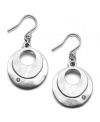 Two silvertone disks glimmer like the moon on these modern Kenneth Cole New York earrings. Crafted in silvertone mixed metal and crystal accents. Approximate drop: 1 inch.