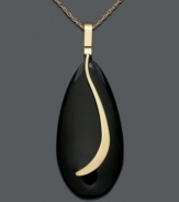 Sweeping sophistication. Almond-shaped onyx pendant (18-38 mm) accented by sweeping 14k gold ribbon. Necklace crafted in 14k gold. Approximate length: 18 inches. Approximate drop: 2 inches.