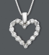 Round-cut diamonds (1/2 ct. t.w.) lend the classic heart shape sparkling whimsy. Set in 14k white gold. Chain measures 18 inches.