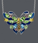 Illuminate your neckline with Town & Country's fluttering find. Capture the colors of the rainbow with citrine (3/4 ct. t.w.), pink tourmaline (1/3 ct. t.w.), blue topaz (1/2 ct. t.w.) and peridot (2-3/8 ct. t.w.) set in sterling silver. Approximate length: 18 inches. Approximate drop: 1 inch x 1-1/2 inches.