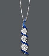 Add a sweep of sparkling style to your neckline. Sirena's beautiful three stone pendant features round-cut diamonds (1/4 ct. t.w.) set in 14k white gold with blue enamel accents. Approximate length: 18 inches. Approximate drop: 3/4 inch.