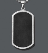 Tough style that makes a statement. Channel your structured side with this unique, men's dog tag pendant. Features a black ion-plated stainless steel center set in textured stainless steel with a matching ball chain. Approximate length: 24 inches. Approximate drop width: 1 inch. Approximate drop length: 1-3/4 inches.