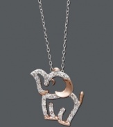 Perfectly symbolic -- an elephant with its trunk raised brings a lifetime of good luck. Rose gold over sterling silver pendant is accented by sparkling, round-cut diamonds (1/10 ct. t.w.). Approximate length: 18 inches. Approximate drop: 8/10 inch.