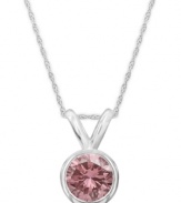 Perfection in pink. A round-cut, bezel-set pink diamond (1/2 ct. t.w.) shines in a luminous 14k white gold setting. Approximate length: 18 inches. Approximate drop: 3/8 inch.