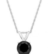 Add a touch of bold color. A round-cut, bezel-set black diamond (1/2 ct. t.w.) shines in a luminous 14k white gold setting. Approximate length: 18 inches. Approximate drop: 1/3 inch.