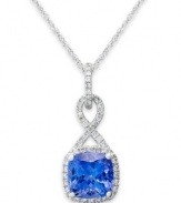 Simply stunning. This exquisite pendant features a cushion-cut tanzanite (1-5/8 ct. t.w.) and round-cut diamonds (1/6 ct. t.w.) in a beautiful figure-8 shape. Crafted in 14k white gold setting. Approximate length: 18 inches. Approximate drop: 2/5 inch.