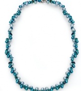 Cool blues. Fresh by Honora's brilliant necklace combines light blue iolite (47-1/3 ct. t.w.), dark blue apatite (56-1/5 ct. t.w.) and sky blue and teal cultured freshwater pearls (4-5-1/2 mm). Set in sterling silver. Approximate length: 18 inches.