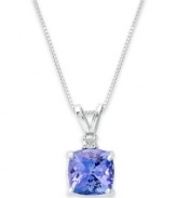 Sparkling perfection. This chic, cushion-shaped pendant features a tanzanite center stone (1-5/8 ct. t.w.) accented by a round-cut diamond. Set in 14k white gold. Approximate length: 18 inches. Approximate drop: 1/2 inch.