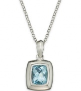 Ocean hues. This pretty pendant features a chic cushion shape that highlights a blue topaz stone (6-1/2 ct. t.w.) bezel set in sterling silver with a matching chain. Approximate length: 18 inches. Approximate drop: 1/2 inch.