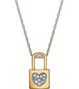 True love's desire. This romantic necklace features a padlock pendant with a diamond-accented heart at center. Crafted in 14k gold. Approximate length: 18 inches. Approximate drop: 1/4 inch.