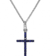 A good-looking way to express your faith. EFFY Collection's stunning cross pendant is decorated by round-cut sapphires (1/6 ct. t.w.) and pave diamond accents. Set in 14k white gold with black rhodium plating on the pendant. Approximate length: 18 inches. Approximate drop length: 4/5 inch. Approximate drop width: 2/5 inch.