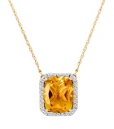 A subtle touch of sunshine. Le Vian's exquisite pendant highlights a cushion-cut citrine (4-1/3 ct. t.w.) surrounded by round-cut diamonds (1/3 ct. t.w.). Set in 14k gold. Approximate length: 18 inches. Approximate drop: 1/2 inch.